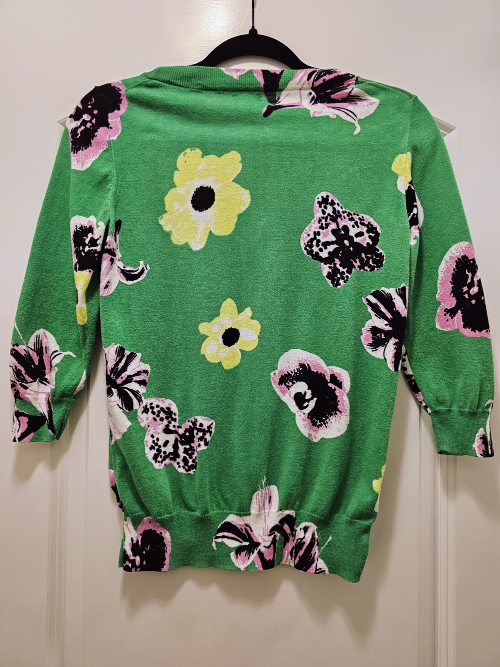J.Crew Charley Sweater Small Green Floral 100% Cotton 3/4 Sleeve - Picture 4 of 6